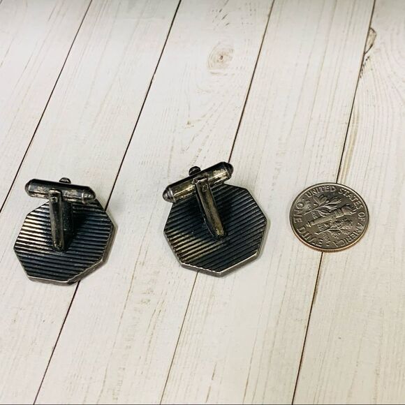 Gunmetal Blue Enameled Cufflinks‎ - Picture 2 of 2